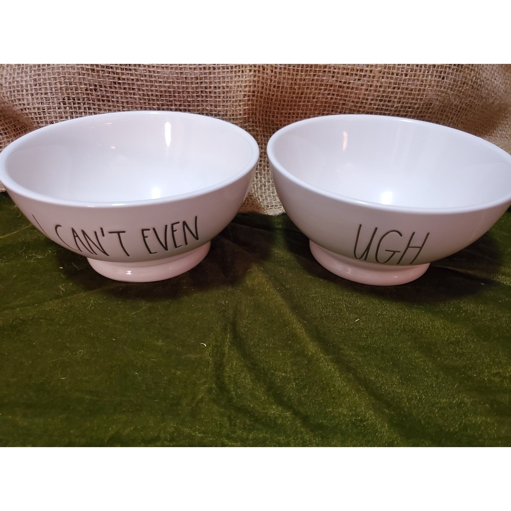 😎Rae Dunn Artisan‎ Collection "Ugh" & "I Can't Even" White 2 Bowl Set Ceramic
